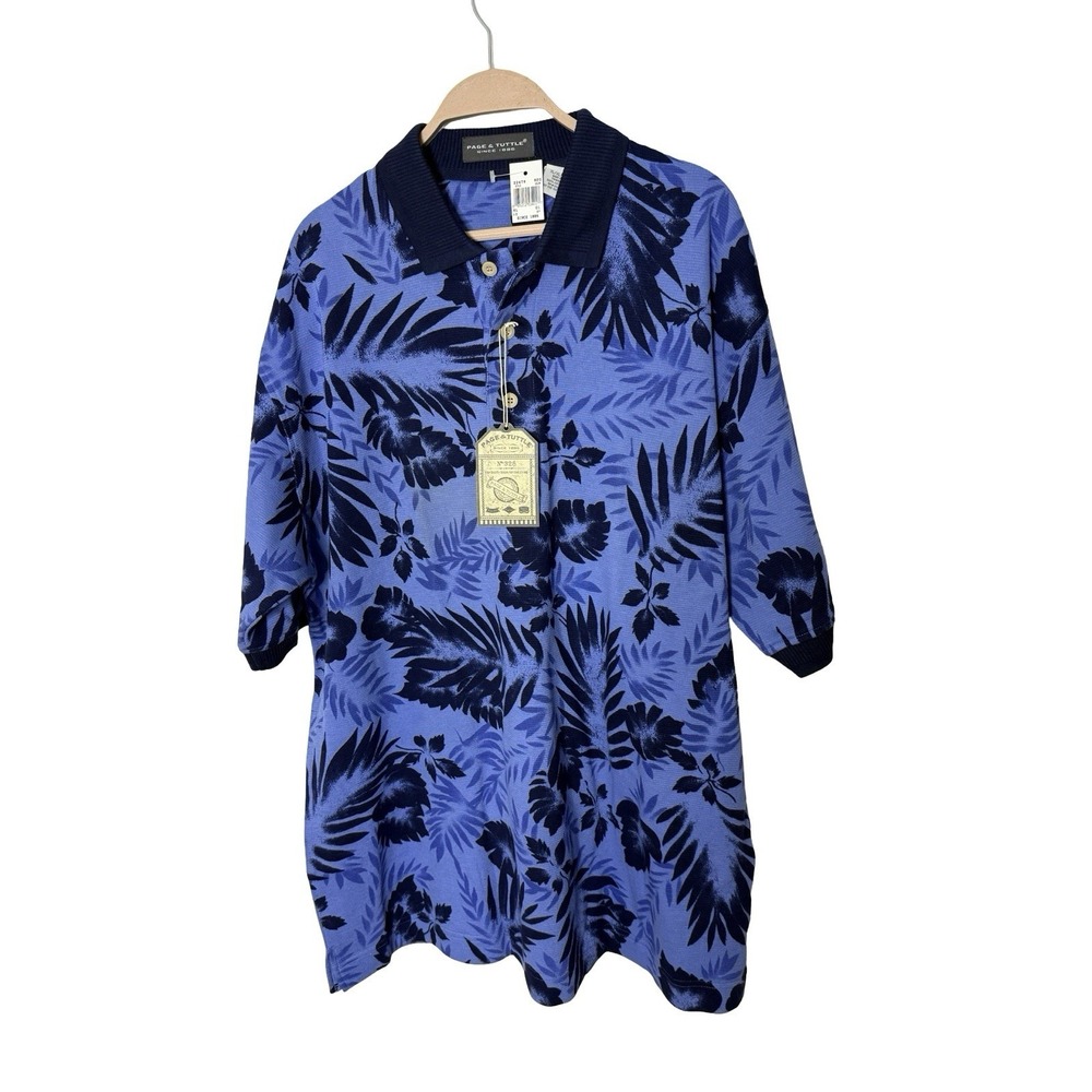 Page Tuttle mens size XL cotton blue tropical hawaiian polo shirt‎ new